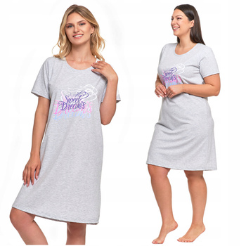 Koszula Nocna Damska Piżama Do Kolan Krótki Rękaw Komfortowa Urocza MORAJ 