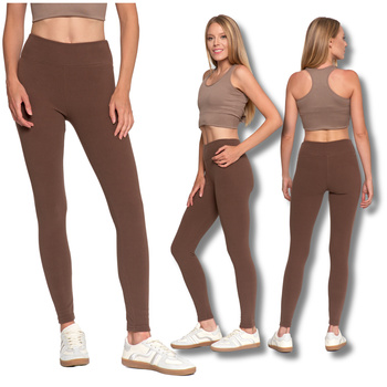 LEGGINSY DAMSKIE PRĄŻKOWANE GETRY Z WYSOKIM STANEM I SZEROKI PAS MORAJ
