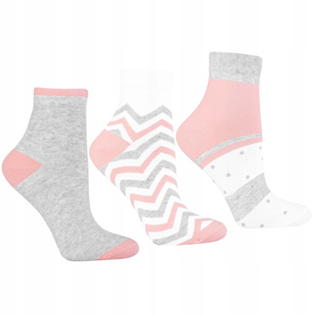 Skarpetki 3/4 Damskie Za Kostkę Gładkie Groszki Paski 3-PAK MORAJ 