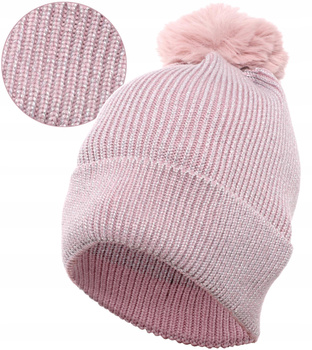 Czapka damska z pomponem i srebrną nitką MORAJ