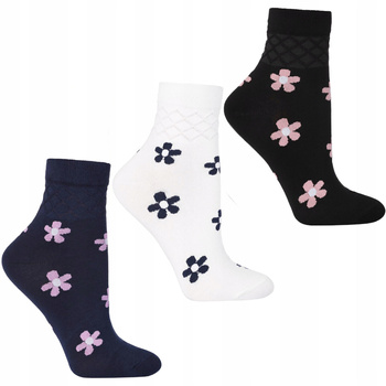 Skarpetki Damskie MORAJ Za Kostkę Skarpety 3/4 w Kwiaty Kolorowe 3PAK 