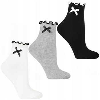 Skarpetki Damskie Za Kostkę Skarpety z Falbanką Kokardka MORAJ 3-PARY 