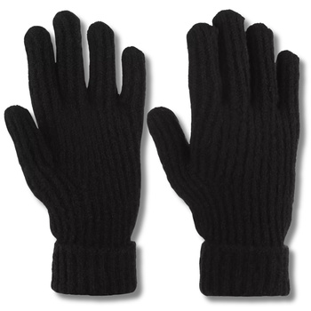 CIEPŁE RĘKAWICZKI DAMSKIE NA ZIMĘ PIĘCIOPALCZASTE PRĄŻKOWANE CZARNE MORAJ