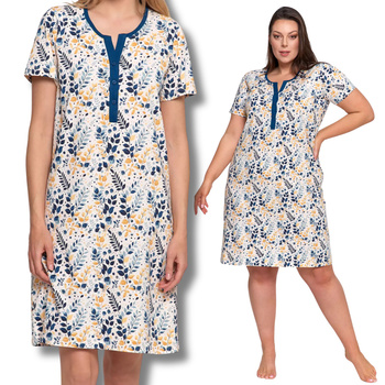 KOSZULA NOCNA UROCZA W KWIATY PIŻAMA DAMSKA Z KRÓTKIM RĘKAWEM MORAJ