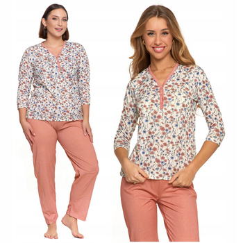 PIŻAMA DAMSKA DWUCZĘŚCIOWA ROZPINANA W KWIATKI MORAJ WYGODNA MODNA 