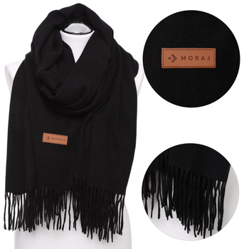 Ciepły Szal Czarny Frędzle na chłodne dni MORAJ