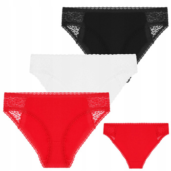 Majtki Figi Damskie Klasyczne Wykończone Koronką Gładkie 3-PAK MORAJ 