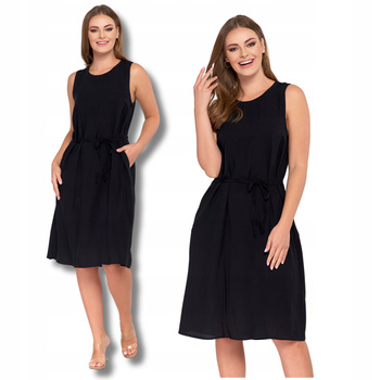 SUKIENKA DAMSKA MORAJ Wiązana w Pasie z Kieszeniami Letnia Suknia