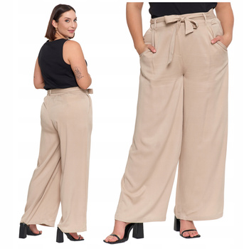 Eleganckie SPODNIE DAMSKIE Szerokie Gładkie Wysoki Stan Przewiewne MORAJ 