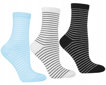 SKARPETKI DAMSKIE 3/4 Za Kostkę Klasyczne Kolorowe w Paski 3PAK MORAJ 