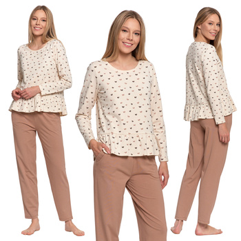 PIŻAMA DAMSKA Z FALBANKĄ DWUCZĘŚCIOWA DŁUGI RĘKAW DŁUGIE SPODNIE MORAJ