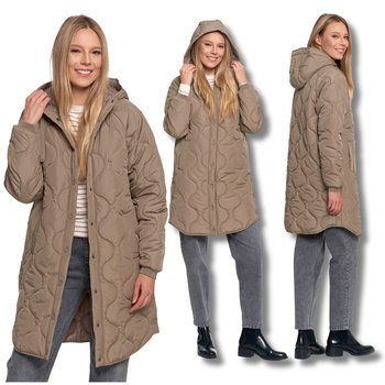 KURTKA DAMSKA PRZEJŚCIOWA PŁASZCZ Z KAPTUREM PIKOWANY NA JESIEŃ MORAJ