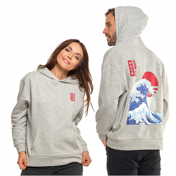 BLUZA UNISEX z Kapturem Luźna Szara Nadruk Męska i Damska MORAJ 