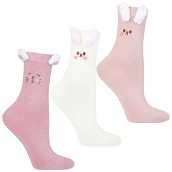 Wysokie Skarpety Damskie Urocze Długie Skarpetki z Uszkami MORAJ 3PAK 