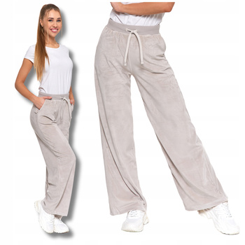 WELUROWE SPODNIE DAMSKIE Z SZEROKĄ NOGAWKĄ WYSOKI STAN KIESZENIE MORAJ 