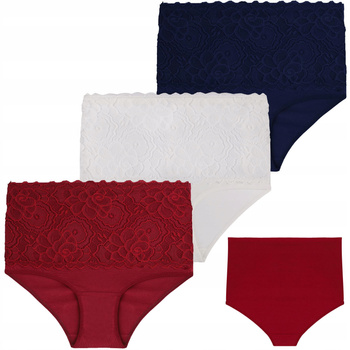 MAJTKI DAMSKIE z Koronką Wysoki Stan Maxi Bikini Bawełniane 3-PAK MORAJ 