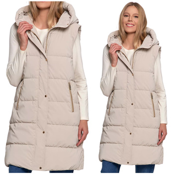 BEZRĘKAWNIK DAMSKI KAMIZELKA DŁUGA PIKOWANA NA JESIEŃ CIEPŁA MORAJ