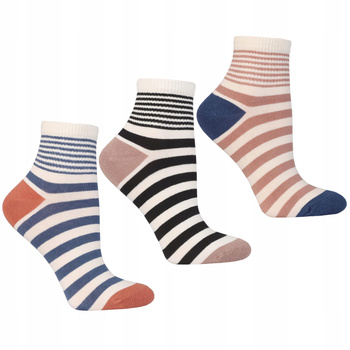 Skarpetki Damskie za Kostkę Wysokie 3/4 Paski Bawełniane 3-pary MORAJ 