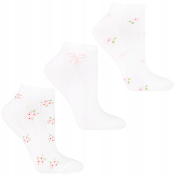 Skarpetki Stopki Damskie MORAJ Delikatne w Kwiatki Białe 3-pary 