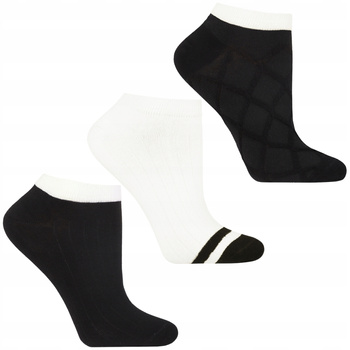 Stopki Damskie Niskie Skarpety Czarno Białe Skarpetki MORAJ 3-PAK 