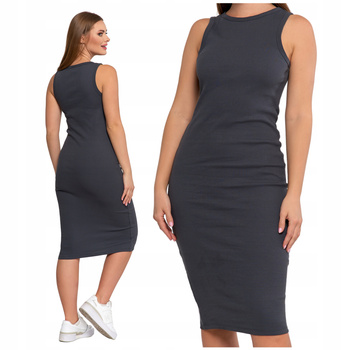 Dopasowana Sukienka Damska Prążkowana Typu Tuba Modna Bez Wzoru MORAJ