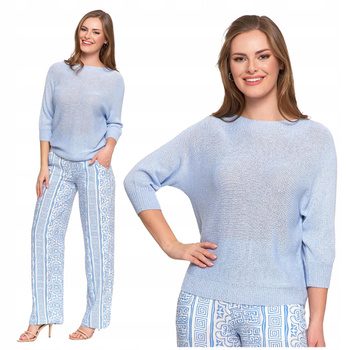 Sweter Damski Ażurowy Delikatny Sweterek Cienki Dekolt Łódka MORAJ 