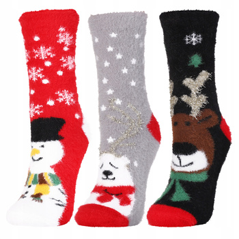 Skarpetki ŚWIĄTECZNE Frotte Futrzaki Skarpety na Święta MORAJ 3-PAK 