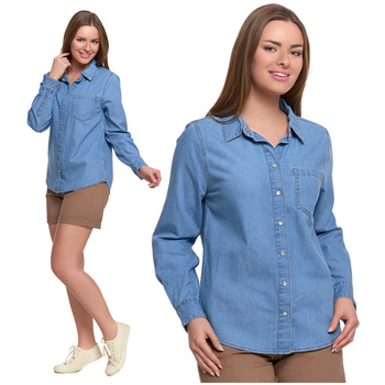 Luźna Koszula Jeansowa Damska Rozpinana Modna 100% Bawełna Klasyk MORAJ 