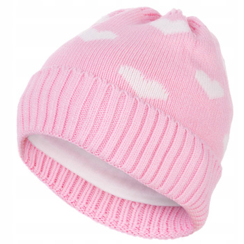 Czapka Dziecięca w Serduszka Ocieplana Wywijana Sweterkowa Urocza MORAJ