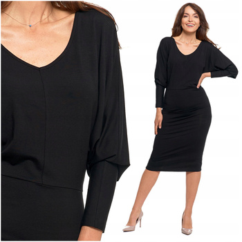 Ołówkowa SUKIENKA Damska Czarna Midi Dopasowana Elegancka Wiskoza MORAJ 