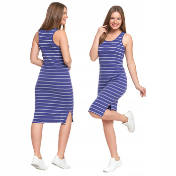 Sukienka Damska Prążkowana z Rozcięciami w Paski Prosta Na Lato MORAJ 