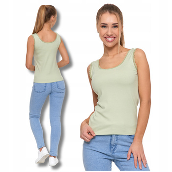 Elegancki TOP DAMSKI Bokserka Koronkowe Wykończenie Prążkowany MORAJ 