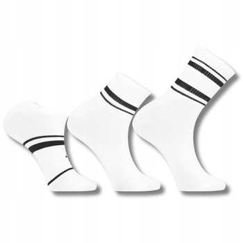 Skarpetki Męskie Zestaw 3 pary Różne Długości Białe z Paskami MORAJ 