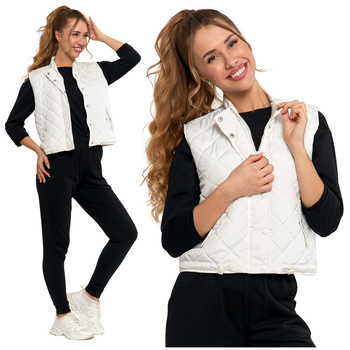 KAMIZELKA DAMSKA PRZEJŚCIOWA MORAJ KRÓTKI BEZRĘKAWNIK KLASYCZNY PIKOWANY