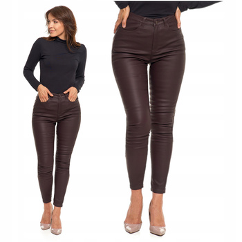 Spodnie Skinny Damskie z Eko-skóry Wysoki Stan Klasyczne Rurki MORAJ 