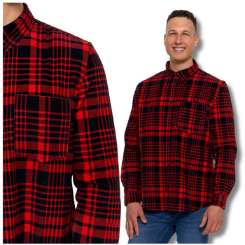 SZTRUKSOWA KOSZULA MĘSKA 100% BAWEŁNA W KRATĘ DŁUGI RĘKAW WYGODNA MORAJ