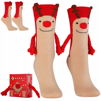 Skarpetki na Magnes Trzymające się za Ręce Świąteczne RENIFERY MORAJ