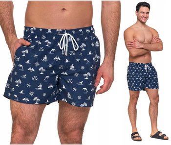 SZORTY KĄPIELOWE Spodenki Kąpielówki Szybkoschnące Morski Wzór MORAJ 
