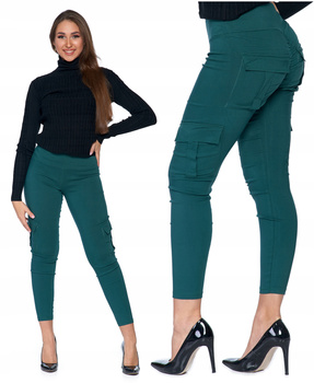 Modelujące SPODNIE PUSH-UP DAMSKIE Pośladki Zielone z Kieszeniami MORAJ 