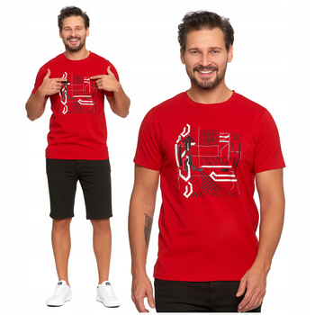 T-SHIRT MĘSKI Koszulka na Krótki Rękaw Czerwona z Nadrukiem MORAJ 