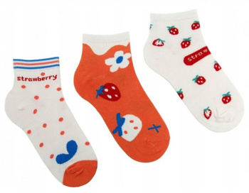 Skarpetki Damskie Za Kostkę 3/4 Truskawki Kolorowe MORAJ 3-pary 