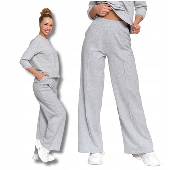 SPODNIE DAMSKIE Szerokie Nogawki Eleganckie Dresowe Wysoki Stan MORAJ 