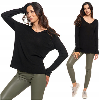 SWETER DAMSKI Cienki Luźny Dzianinowy z Wiskozą Elegancki Klasyczny MORAJ 