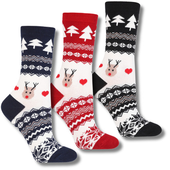 WYSOKIE SKARPETKI DAMSKIE MORAJ SKARPETY ŚWIĄTECZNE Z RENIFEREM 3-PAR