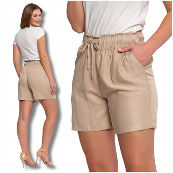 KRÓTKIE SPODENKI Szorty Damskie Beżowe z Wysokim Stanem Wiązane MORAJ