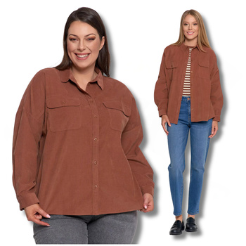 LUŹNA KOSZULA DAMSKA SZTRUKSOWA BAWEŁNIANA MODNA Z KIESZENIAMI MORAJ