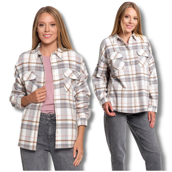 KOSZULA DAMSKA FLANELOWA BAWEŁNIANA W KRATĘ MODNA MIĘKKA MORAJ