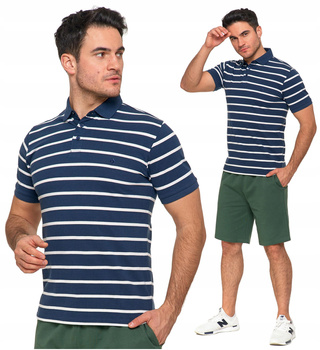 Koszulka Polo Męska Klasyczna Polówka Krótki Rękaw w Paski MORAJ 