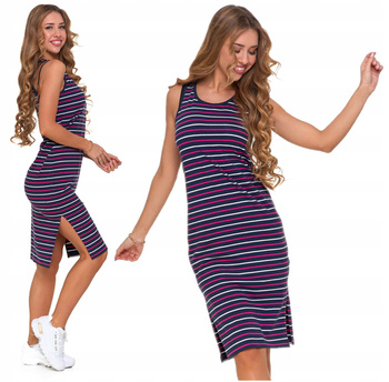SUKIENKA DAMSKA TUBA Gładka w Paski Bawełniana Do Kolan Wygodna MORAJ 