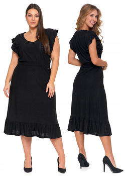 Sukienka Letnia Damska Ażurowa Midi Rozkloszowana Zwiewna Czarna MORAJ 